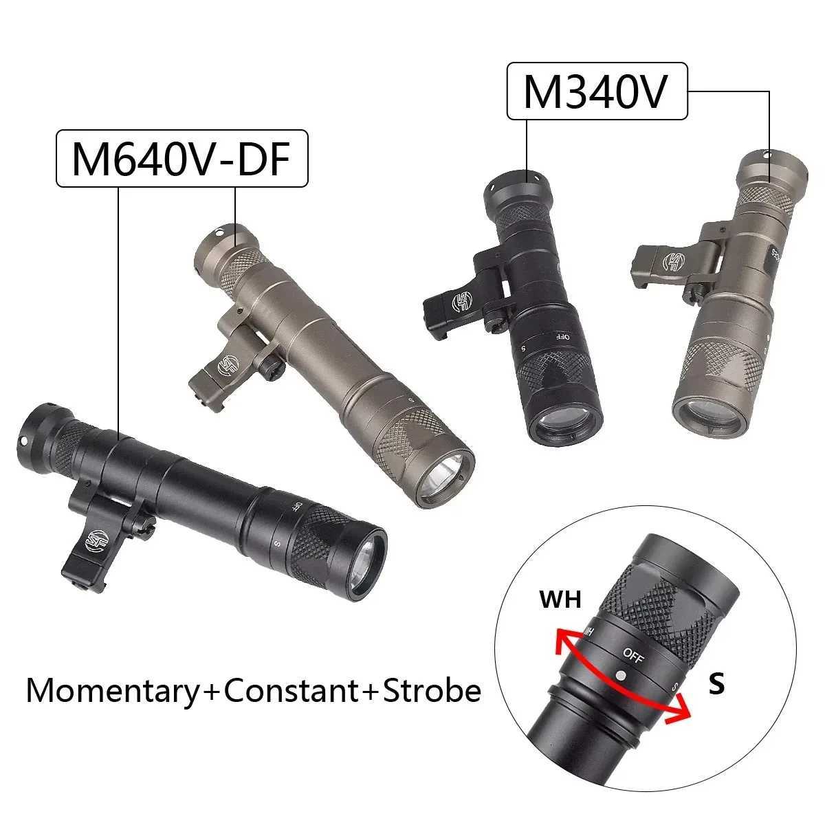 Tactical M300 M600 M640DF M640V M340V M340C LED Flashlight M640 M340 Airsoft Weapon Gun Light 20mm Picatinny Rail XJ250728
