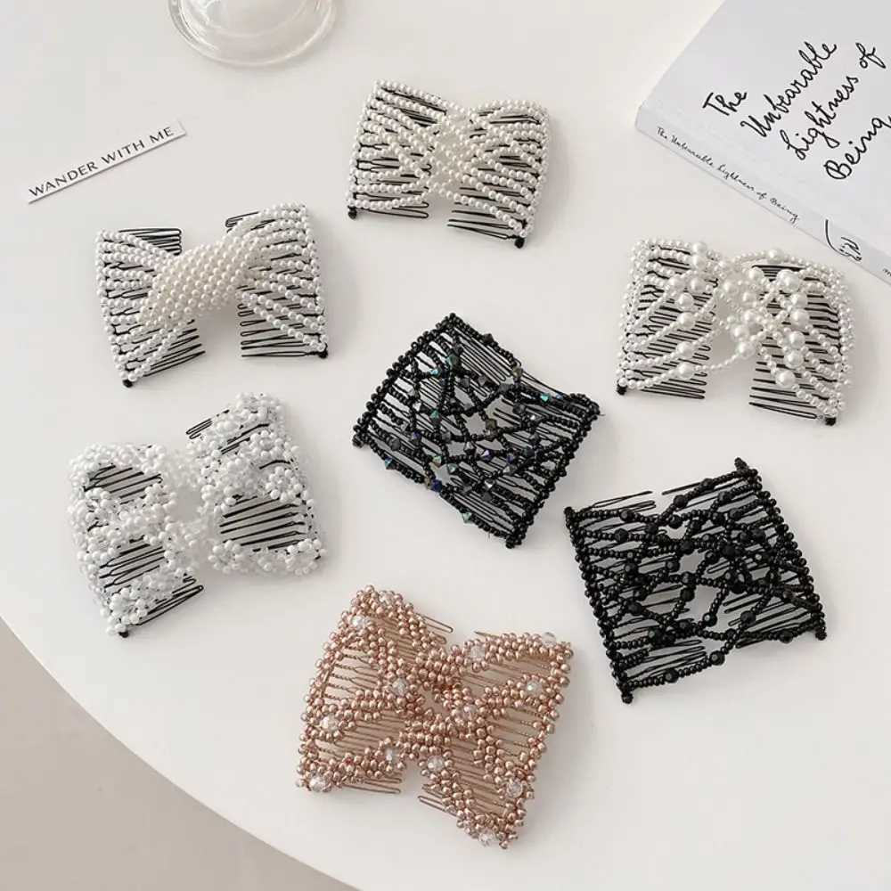 Plastic Pearl Elastic Hair Hairpin New Hair Styling Tool Butterfly Fancy Clip Combs Rhombus Double-Sided Bun Girl Z250729