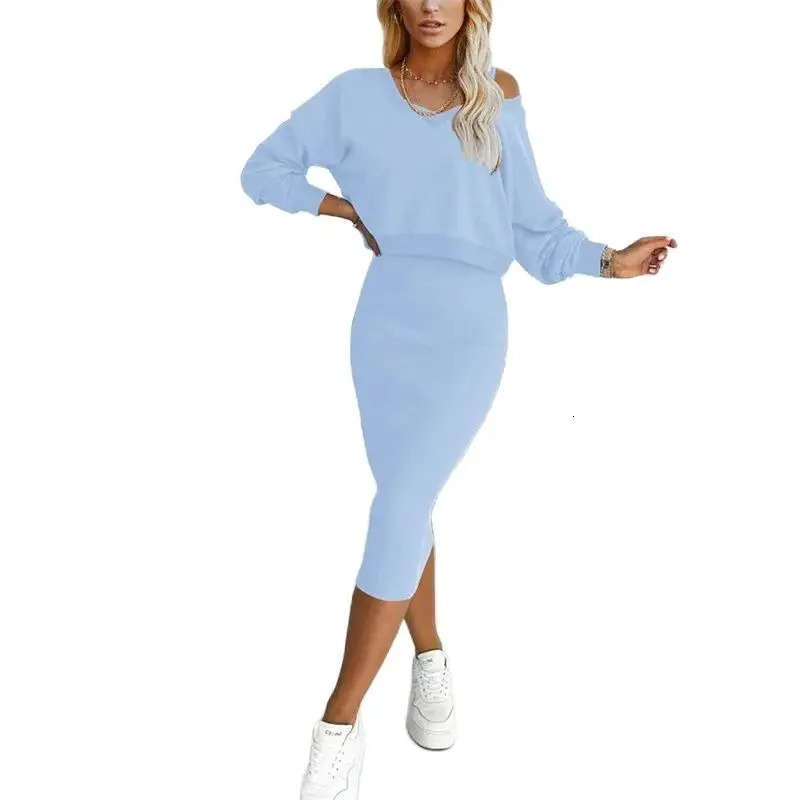 Solid Color Knitted Women Two Piece Sets Vest Suspenders Slim Fit Wrap Hip Dresses Female Suits Comfortable Loose Short TShirt 250729