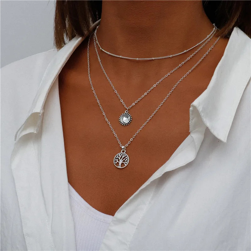 Vintage Multi Layered Portrait Coin Moon Hamsa Hand Chain Necklaces for Women Boho Elephant Hearts Pendants Necklaces Jewelry 250729