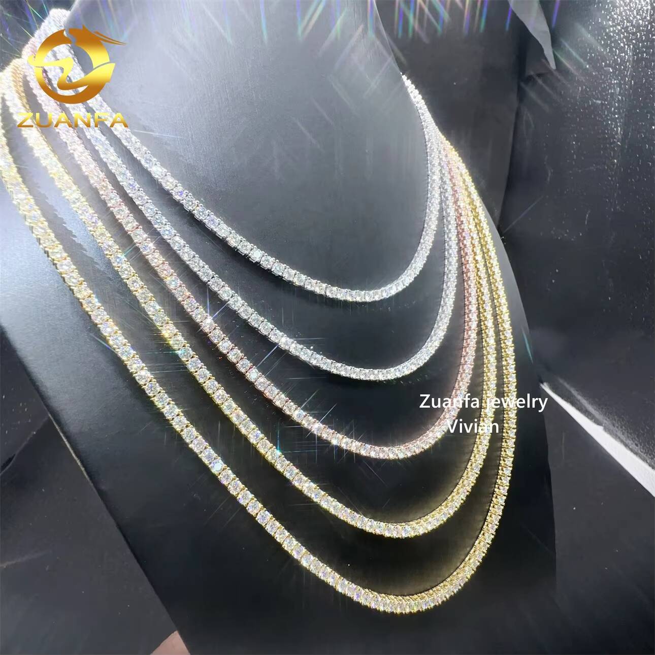 D Color VVS Moissanite Diamond 925 Sterling Silver Full Size Tennis Bracelet Necklace Passes Diamond Tester Tennis Chain