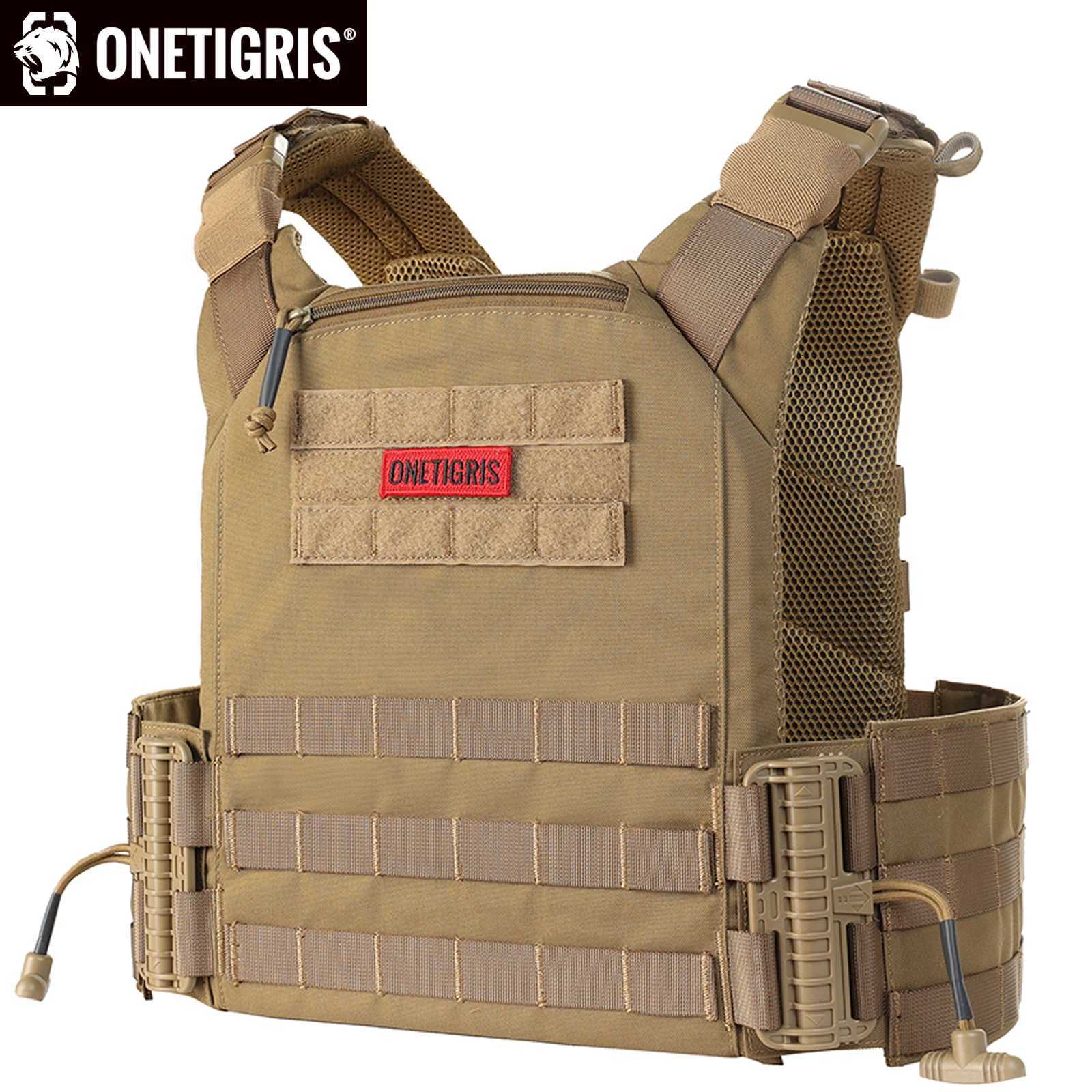 ONETIGRIS FYR Tactical Vest Quick Release Vest Adult Adjustable MOLLE Vest with 32-45 inch Removable Cummerbund-Brown Z250728