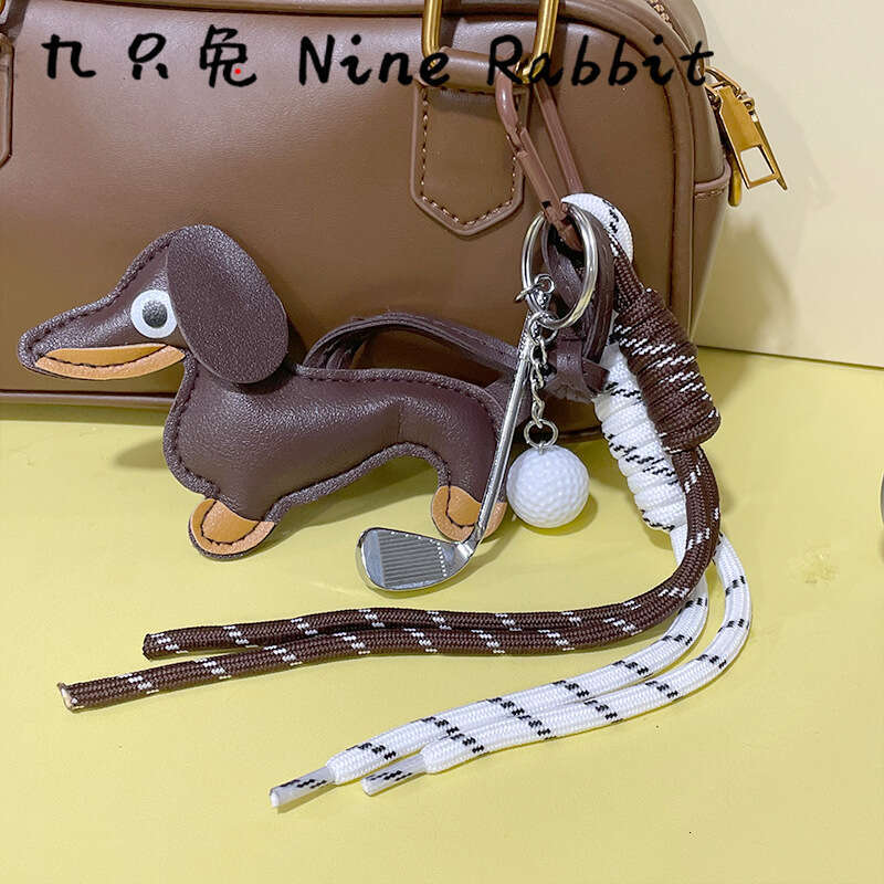 Korean Miu Baseball Chocolate Leather Dachshund Dog Plush Bag Pendant Car Hanging Ornament Backpack Ins Style Decoration