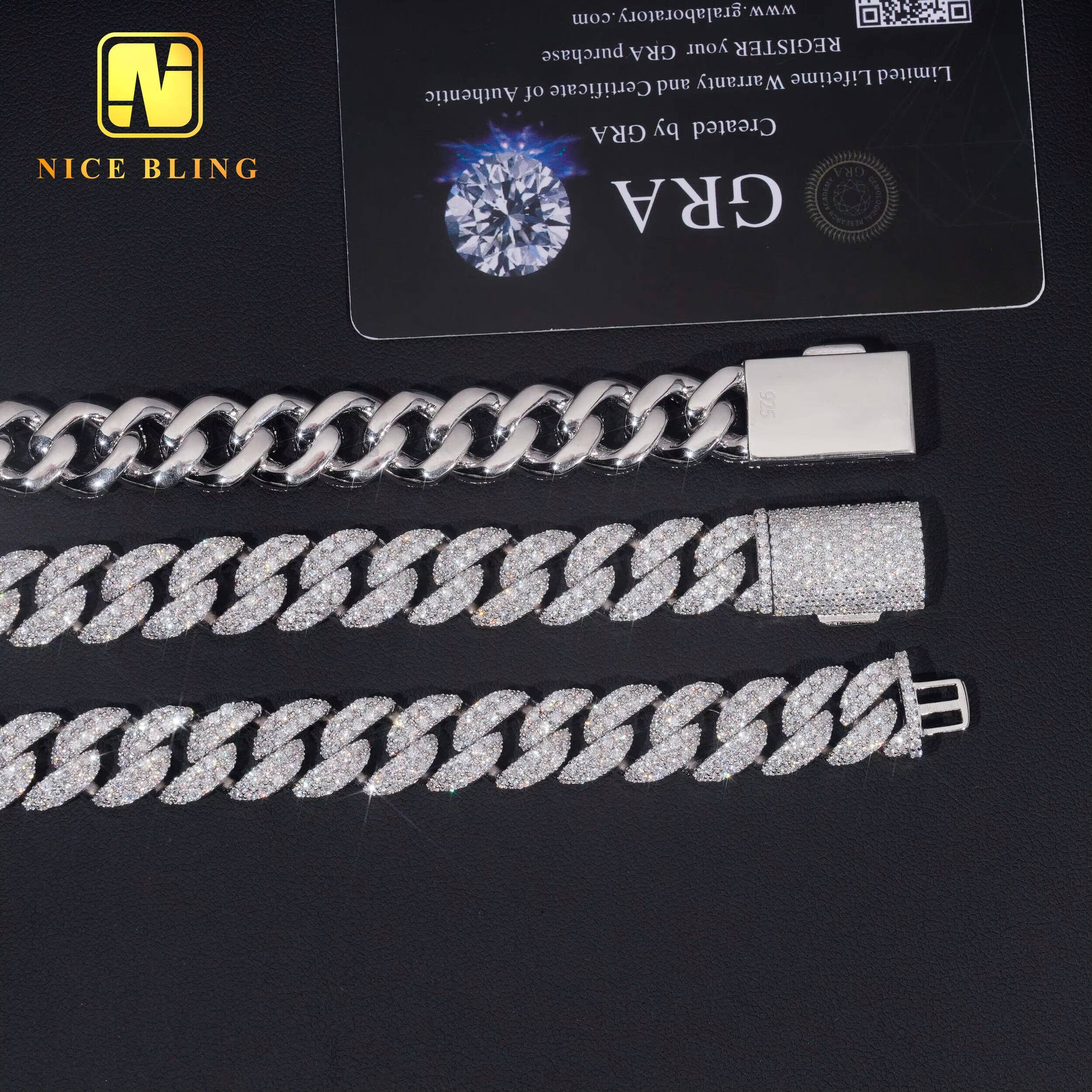 Custom Hip Hop Jewelry Necklace 13mm Diamond Iced Out Cuban Link Chain 925 Sterling Silver VVS Moissanite Necklace Bracelet