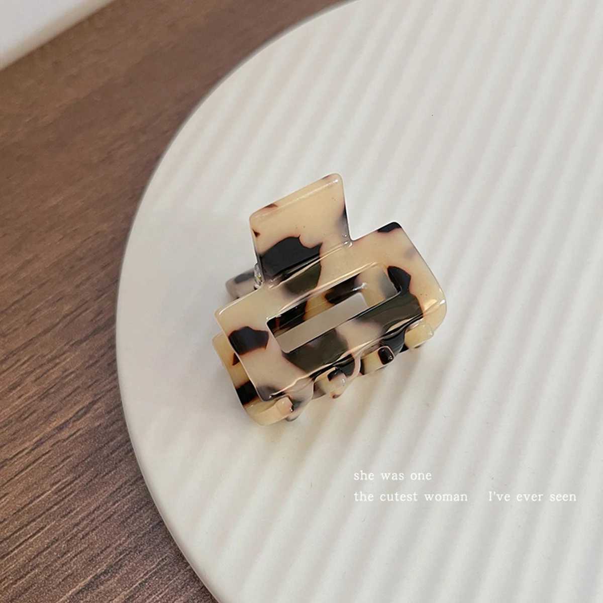 1pc Acetate Leopard Print Checkerboard Plaid Hairpin Classic and Daily Grab Clip Small Square High Ponytail Hair Claw Z250729