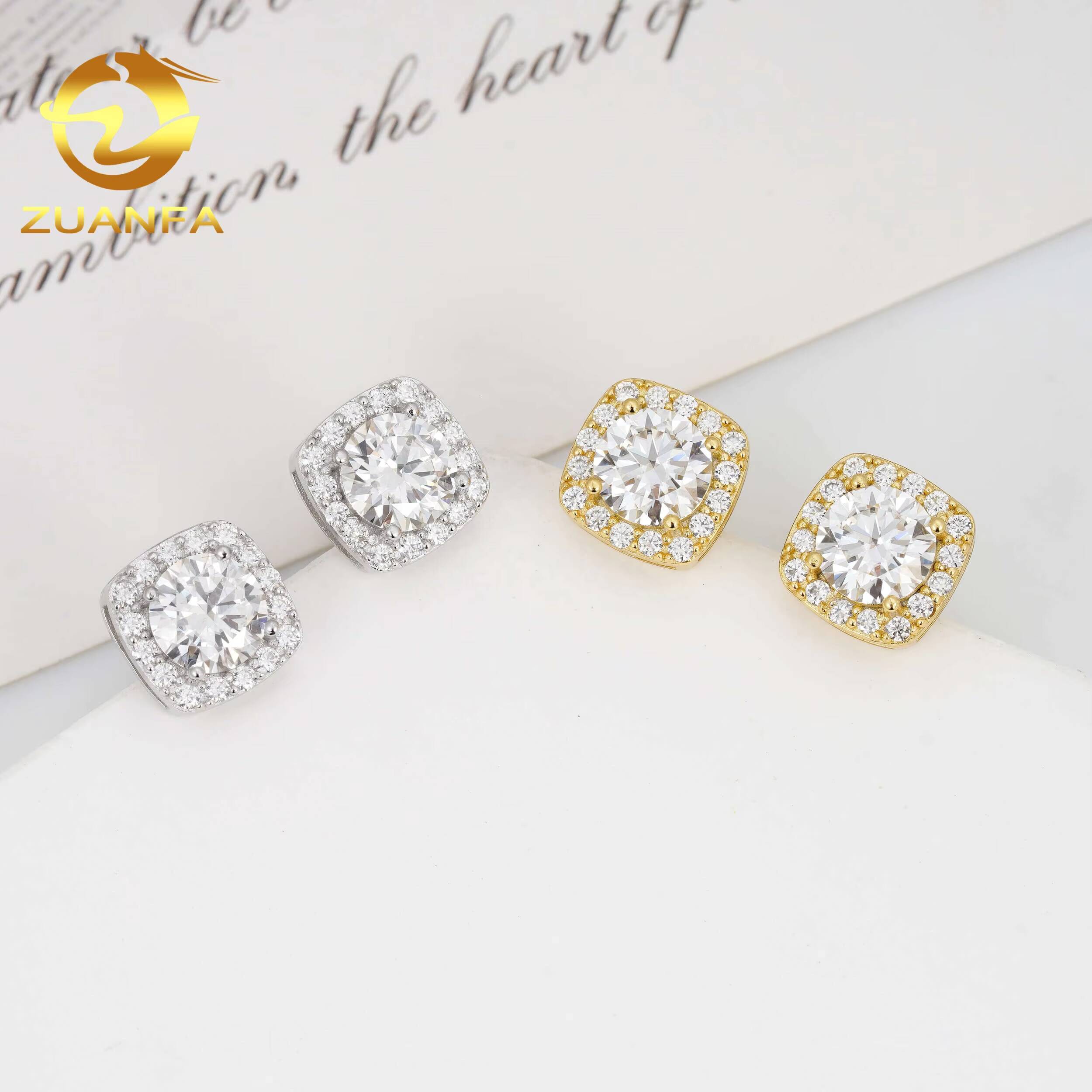 Wholesale Price High Quality Halo Design Square Hip Hop 925 Silver Iced Out Moissanite Earrings