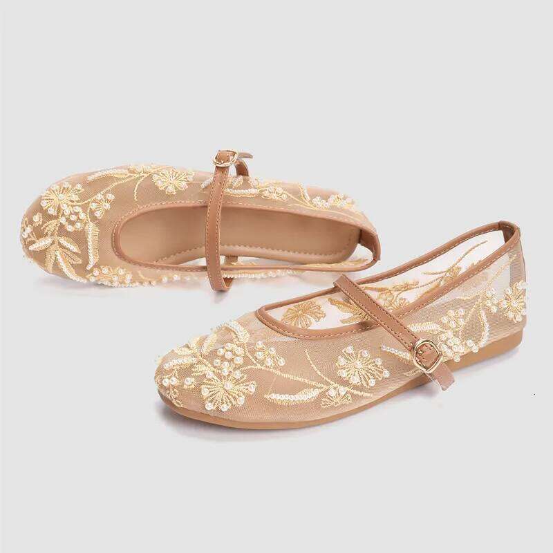 Embroidery String Bead Mesh Ballet Women Fashion White Pearl Mary Jane Shoes Light Summer Flats Elegant Cozy Flat Sandals