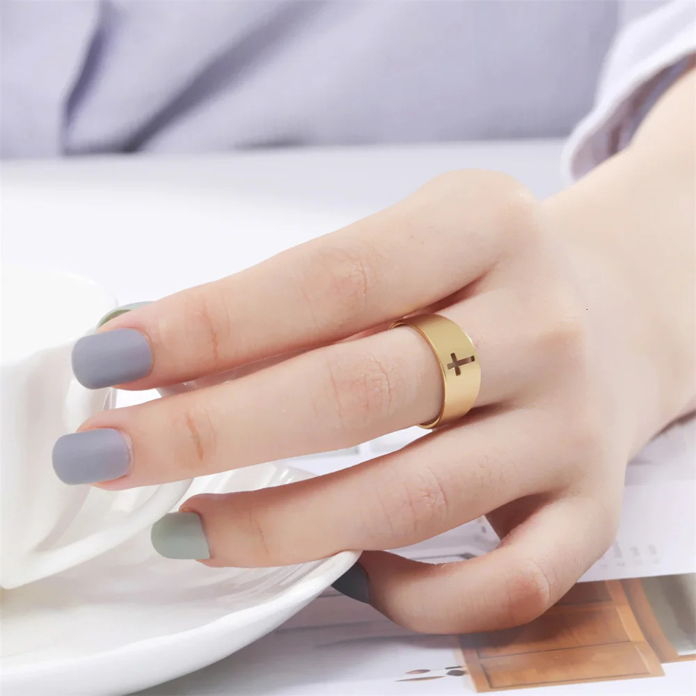 EUEAVAN Trend Hollow Cross Ring for Woman Stainless Steel Christian Jesus Rings Fashion Engagement Religious Jewelry Gifts 250729