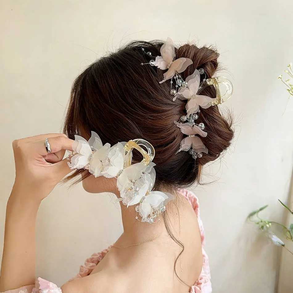 New Fashion Simulation Butterfly Hair Clips for Women Elegant Pearl Bow Ponytail Clip Sweet Crab Claw Hair Accessories Z250729