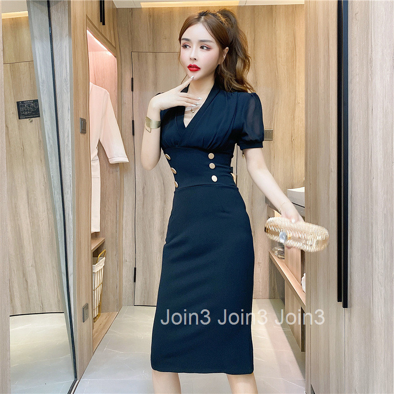 25 Summer New Fashionable Slim Chiffon Patchwork Double-Breasted V-Neck Short Sleeve Bodycon Dress Mid-Length Skirt