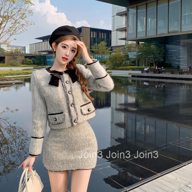 Winter Spring New Design Sense Niche Chic Fashionable Short Skirt Set Long Sleeve Top Jacket + Half Skirt
