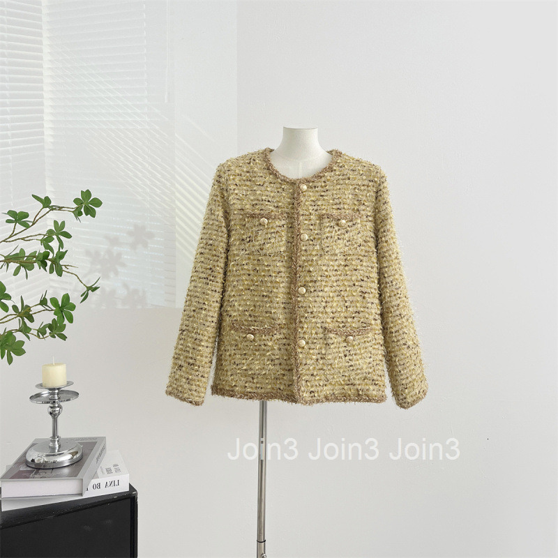 Winter New Thick Floral Wool Tweed Small Fragrance Style Down Jacket for Women with Design Sense Round Neck Long Sleeve Mid-Length Coat for Women