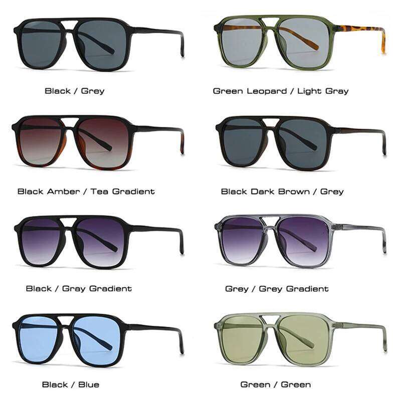 SO&EI Retro Double Bridges Men Square Sunglasses Fashion Blue Green Shades UV400 Women Trending Gradient Sun Glasses