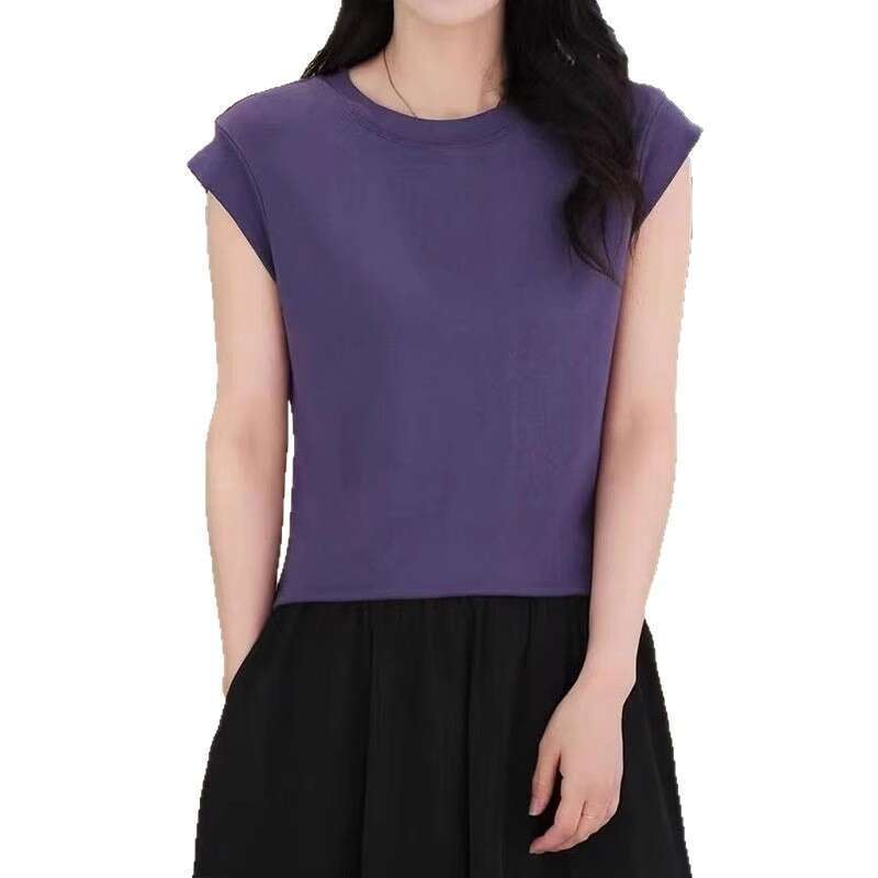 sxzy Short Sleeve T-Shirt Women with Small Flying Sleeves, 2025 New Fashionable Slimming Solid Color Top for Summer