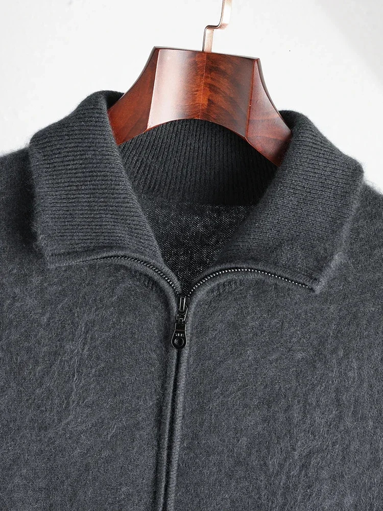 100% Plush Cashmere Mens Zipped Cardigan Sweaters Pullovers Long Fluff Pure Brushed YKK Zipper Jacket Autumn Winter 250729
