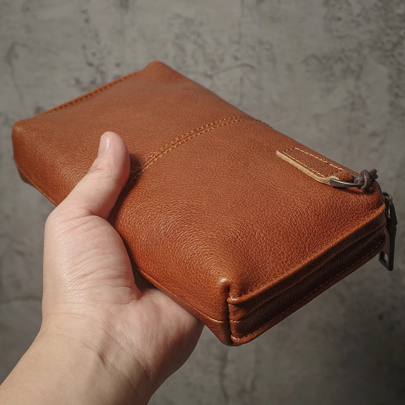 Mens Genuine Leather Clutch Bag High Quality Handbag Zipper Long Wallet Credit Card Bag Women Top Cowhide Mobile Phone Bag 250723