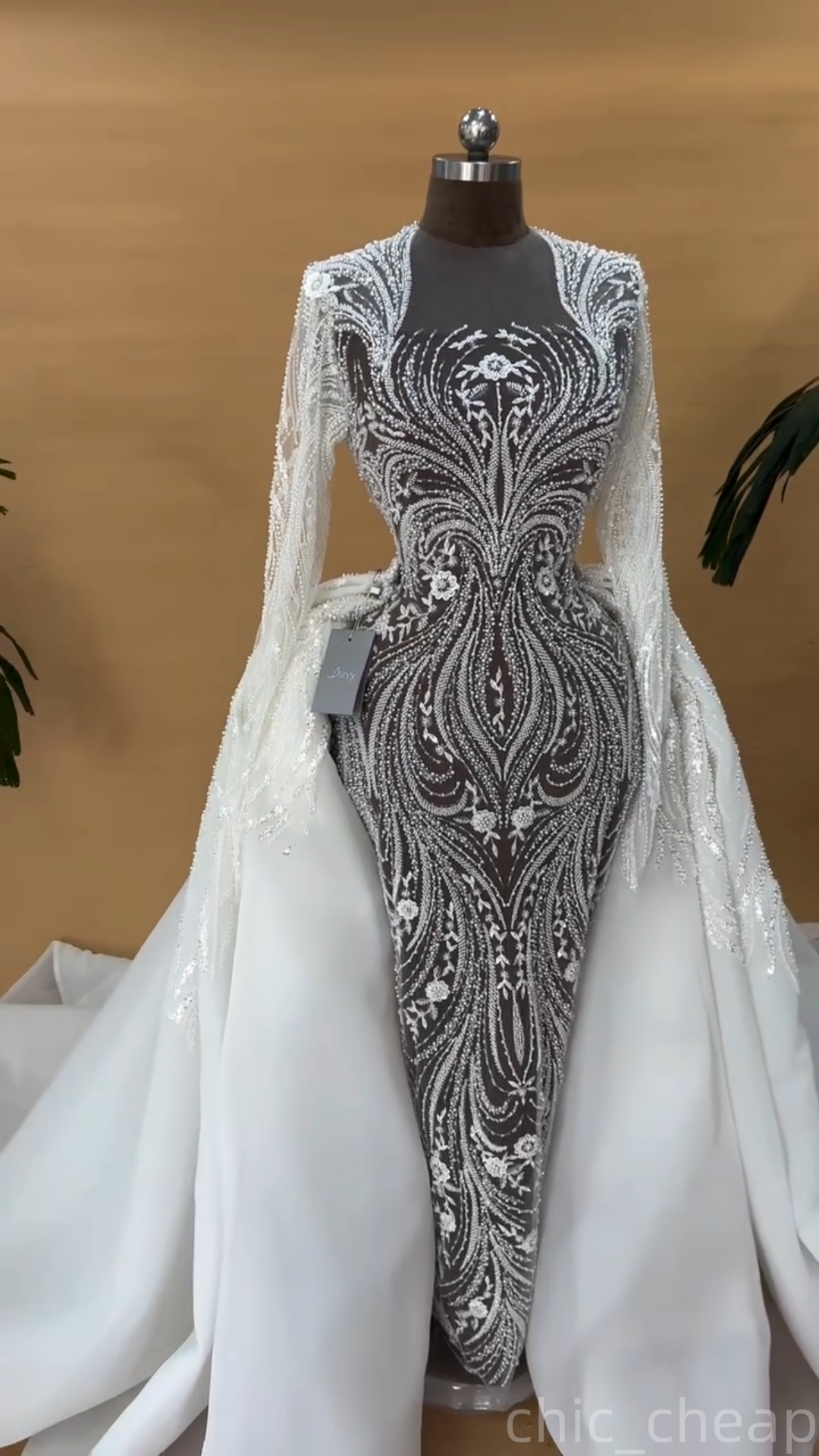 2025 Aso Ebi Plus Size Ivory Mermaid Wedding Dress Illusion Sequined Lace Detachable Train Bridal Gowns Dresses ZJ0681