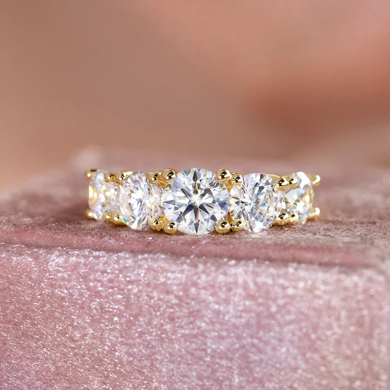 D Color Wedding Engagement Ring For Women 925 Silver 6.5mm 6mm 5mm Lab Diamond 5 Stones Promise Rings Finger Jewelry 250729