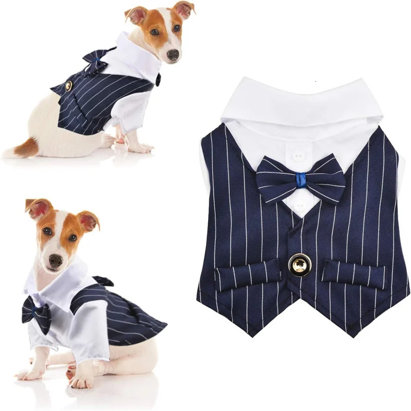 Pet Clothes Dog Shirt Tuxedo Bow Tie for Boy Wedding Party Bulldog Pug Puppy Costume Teddy Summer Thin Outfits 250729