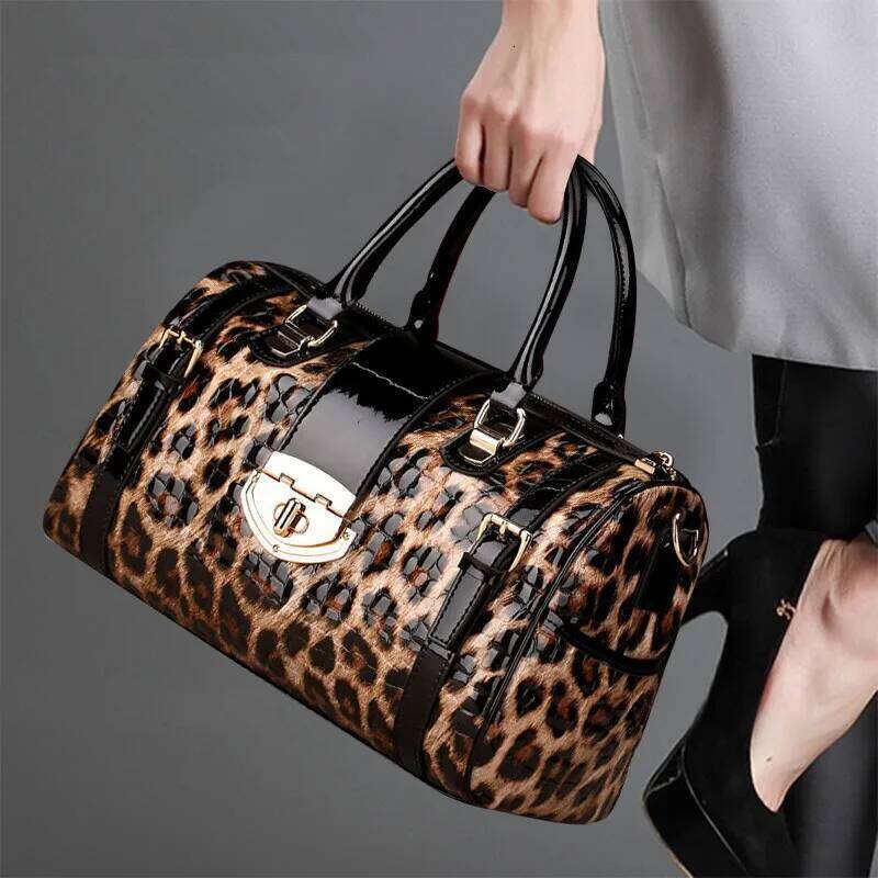 2025 New Leopard Print Women Handbags Fashion Cowhide Shoulder Messenger Bag Large Capacity Genuine Leather Tote Bags