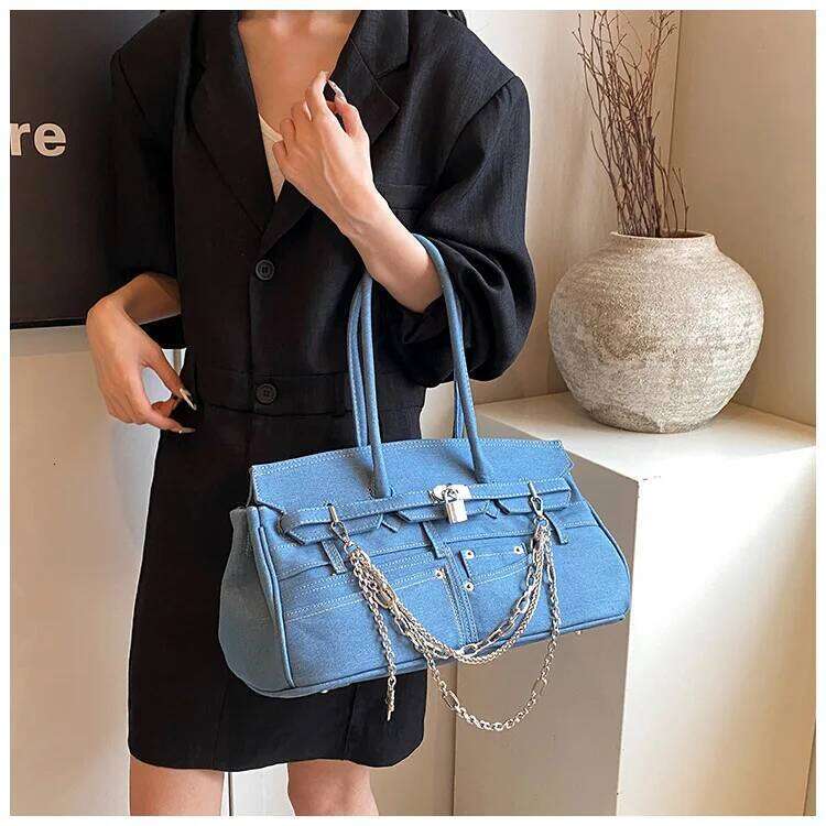 Distressed Jeans Shoulder Bag Grunge DIY Pocket Handbag Hipster Underarm Purse | Casual Streetwear Accessory