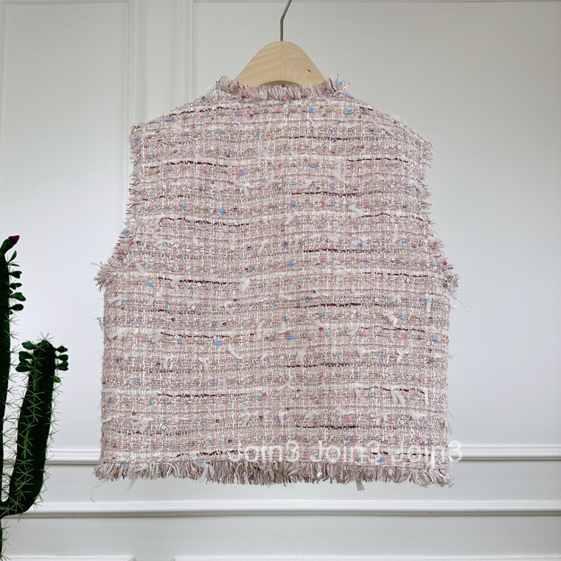 2025 Spring New Small Fragrance Style Pink Blue Sequin Heavy Craft Socialite Light Luxury Age-Reducing Versatile Commuting Business Vest for Women