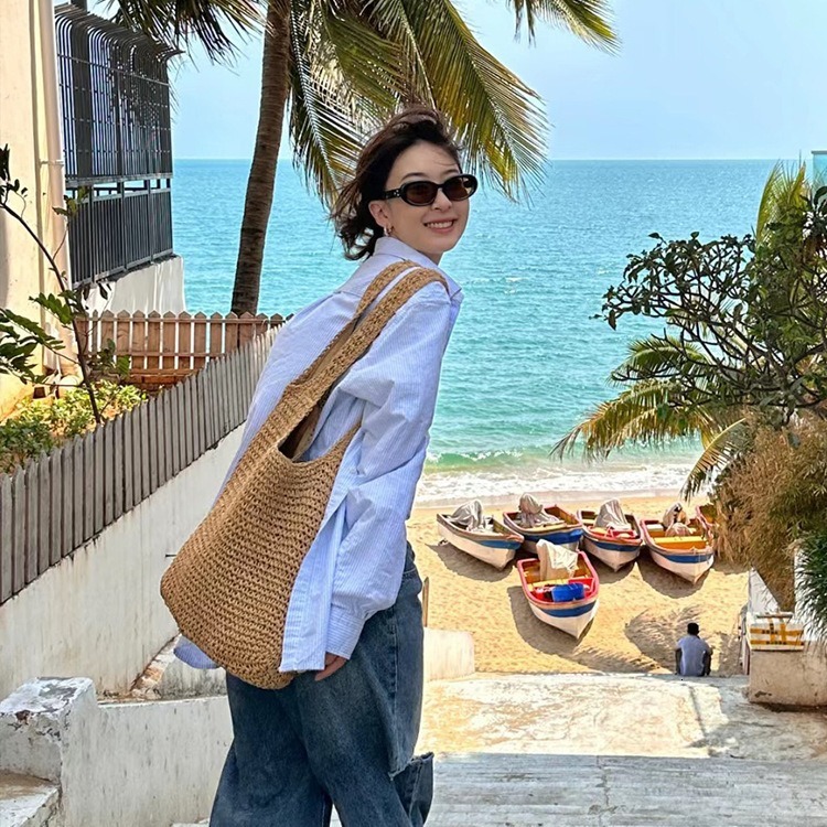 Designer Luxury Single-shoulder Large-capacity Crossbody Bag, Women's Summer Canvas Bag, Beach Vacation Beach Woven Bag, Straw Woven Bag