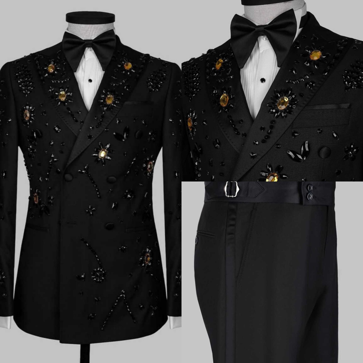 Luxurious Beaded Wedding Tuxedos Crystal 2 Piece Set Jacket Pants Men Suits Double Breasted Groom Wear Party Suit Customized