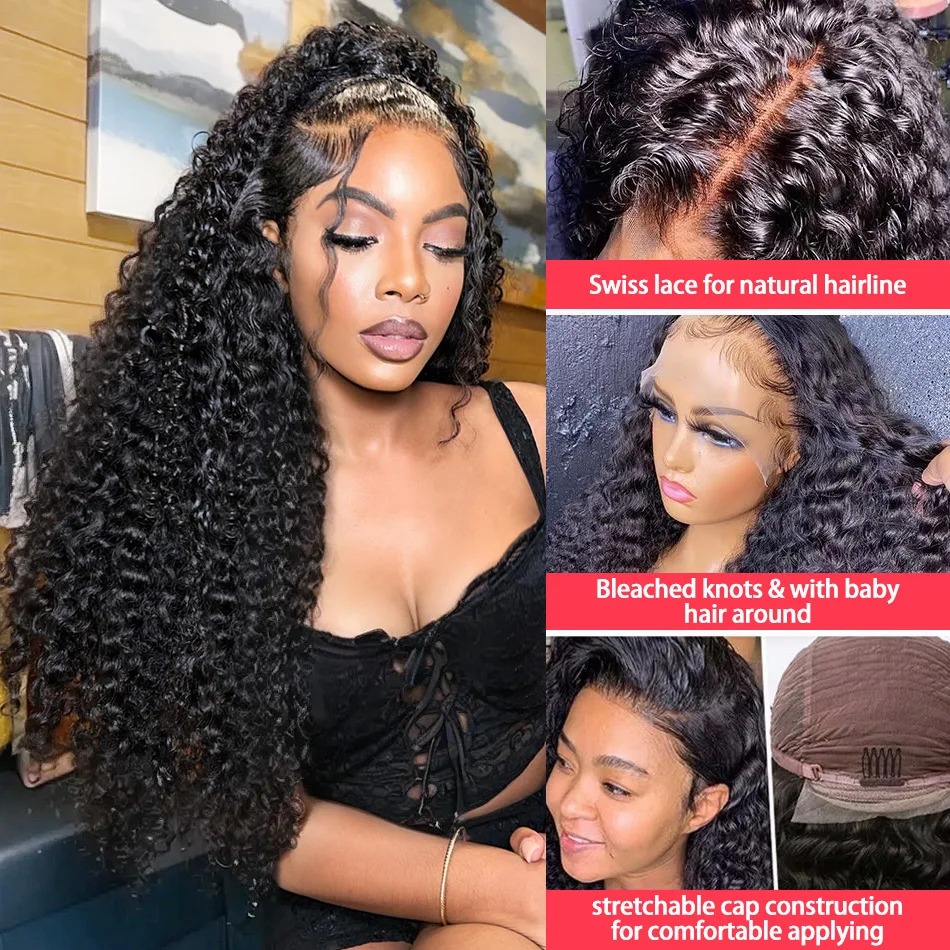 Wear And Go 40 Inch Deep Wave 13x4 Lace Front Gluless Wig 200% Remy Curl 360 Full Lace Frontal Wig Human Hair Synthetic For Black Women
