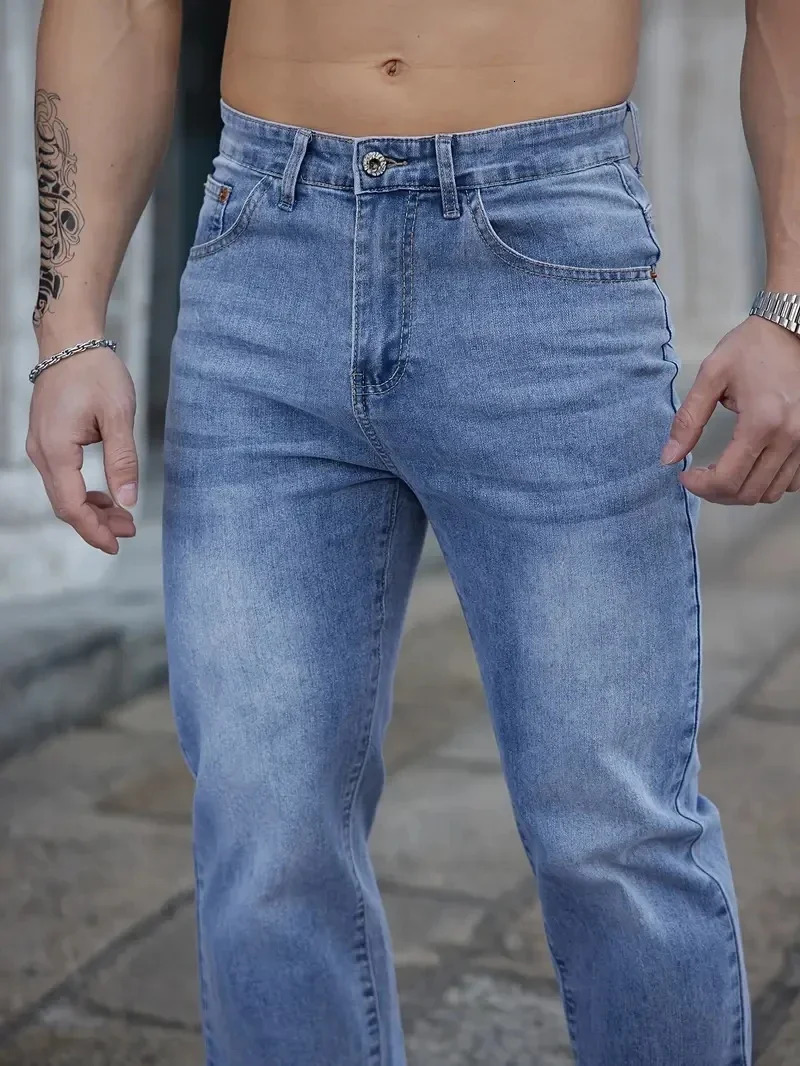 Summer Thin Mens Stretch Baggy Jeans Elastic Waist y Business Casual Straight Denim Trousers Classic Style Male 250729