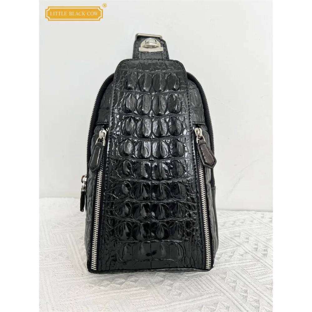 Mens Genuine Leather High Quality Crocodile Skin Casual Motorcycle Chest Bag Hasp Zipper Single Shoulder Crossbody Bags Male