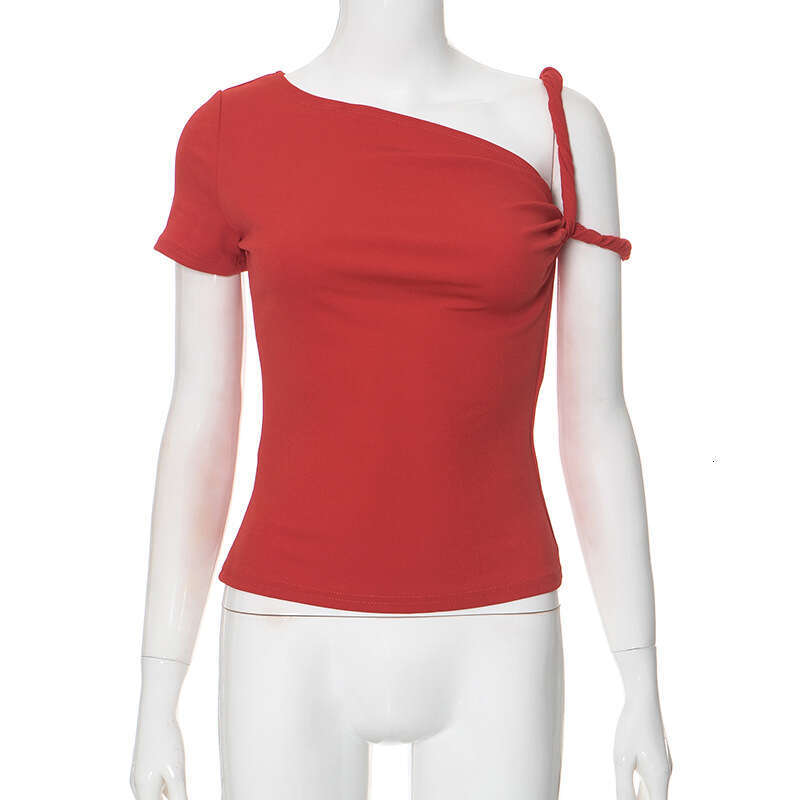 Ytp171 Women's Summer New Solid Color Kylie Style One-Shoulder Sexy Twist Asymmetric Top B5
