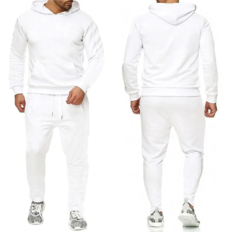 Classic Mens Solid Color Tracksuit Hooded Sweatshirts and Jogger Pants High Quality Male Daily Casual Sports Hoodie Jogging Suit 250729