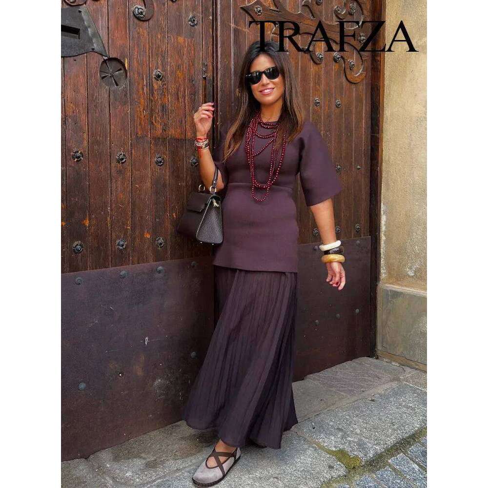 Women Elegant Half Sleeves O-Collar Pleated Spring Woman Rear Zipper Splicing Vintage Casual Knitted Long Dress