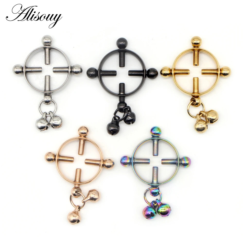 Alisouy 1PC Fashion Stainless steel Women Breast adjustable Screw Bell Pendant Nipple Ring Body Piercing jewelry 250729