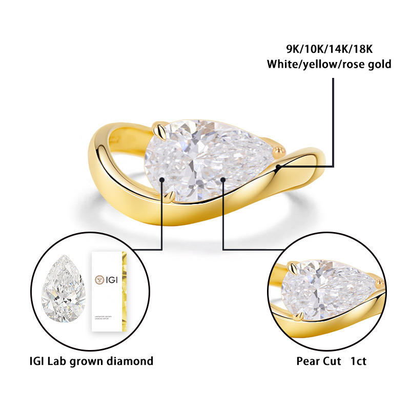 Custom 1ct D VS1 18k Yellow Gold IGI HPHT CVD Certificate Diamonds Engagement Ring CVD Pear Shape Certififed Lab Grown Diamond Rings