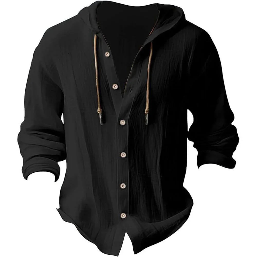 Mens Casual Hooded Tshirt Cardigan Cotton Linen Shirts Autumn Lightweight Breathable Vacation Tshirts Tops 250729