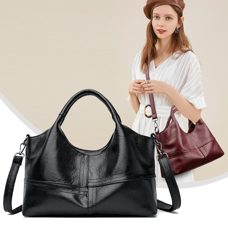 DHAL Textured Soft Leather Handbag for Middle-aged Women, New Lightweight Commuter Large Capacity Crossbody Basket Bag