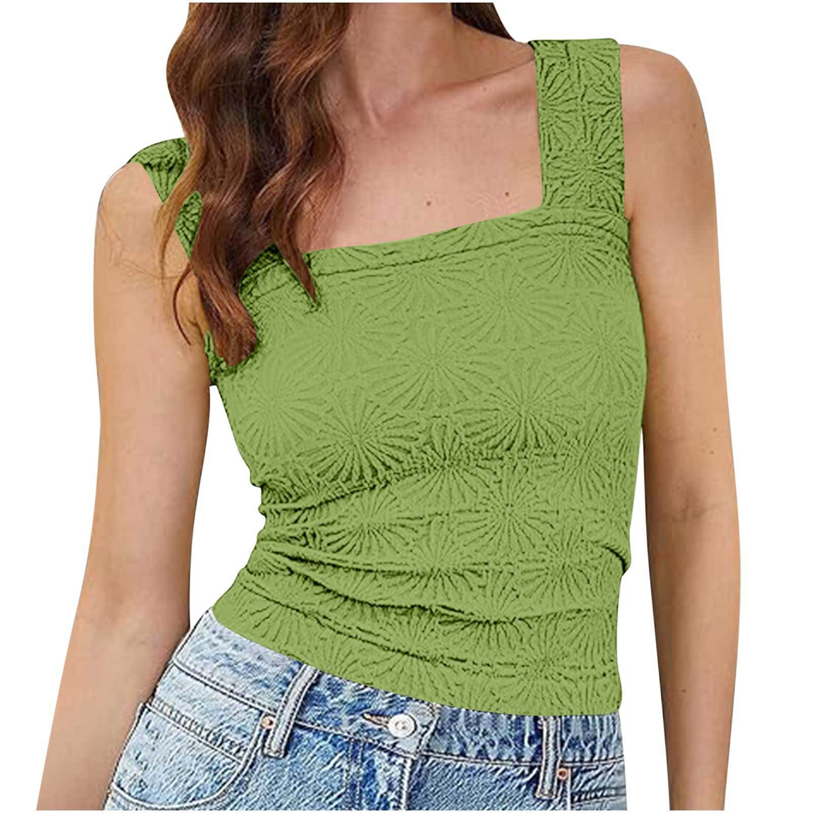 Women's new high elastic tight jacquard square collar sleeveless vest blouse