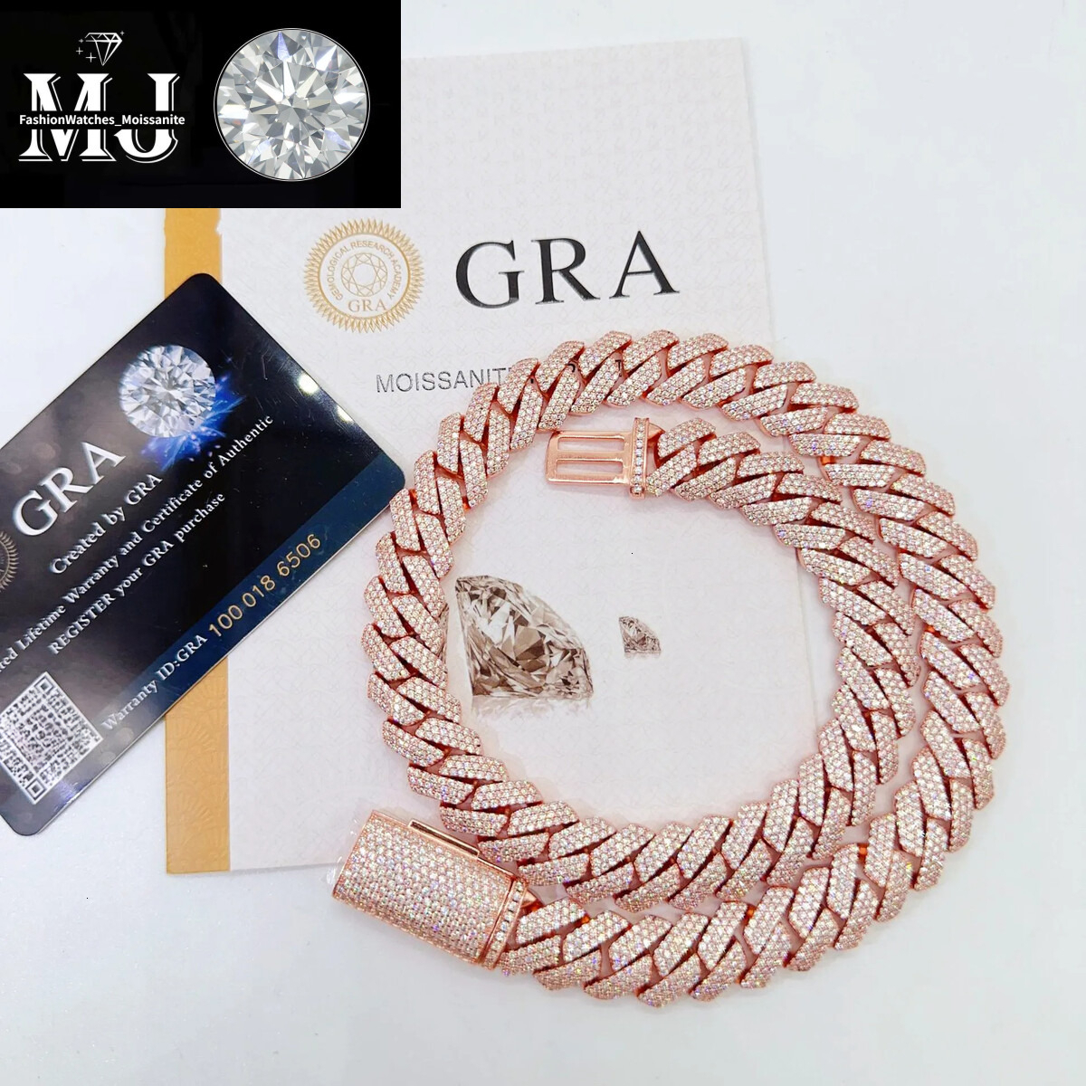 Necklace moissanite cuban link hip hop jewelry iced out chain 15-20mm 3 Rows Down Miami Dia Sier Vvs Moissanite custom pendant