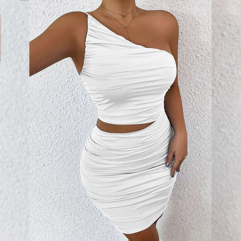New Women's Fashion Single Shoulder Ruched Solid Color Hollow Out Bodycon Sexy Dress B5
