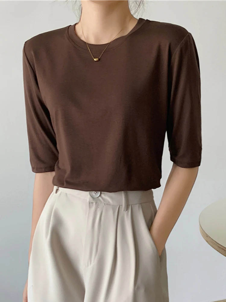 2025 Summer Half Sleeve T Shirts Women Cotton Tops Tees Solid O Neck Female Casual Basic Elastic Slim T Shirt Casual Top 250724