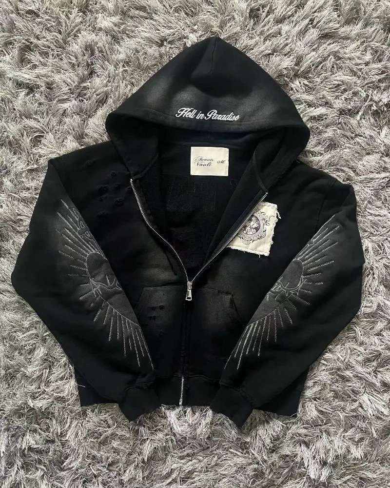 Streetwear Fashion Letter Patch ed Zipper Hoodie Women Y2K Harajuku Vintage Gothic Casual Sports Sweater 250729