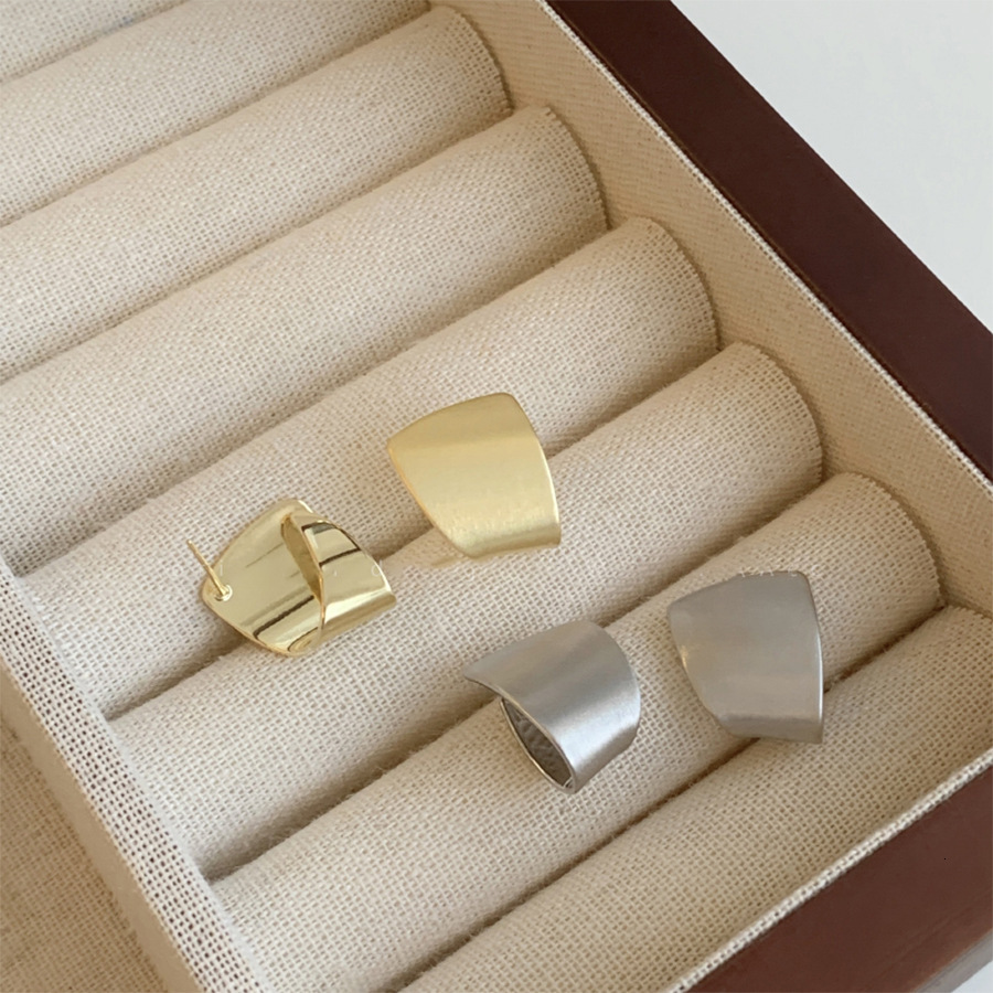 Sier Needle Brushed Geometric Metallic Feel Fashion Simple Earrings Design Sense Niche Women