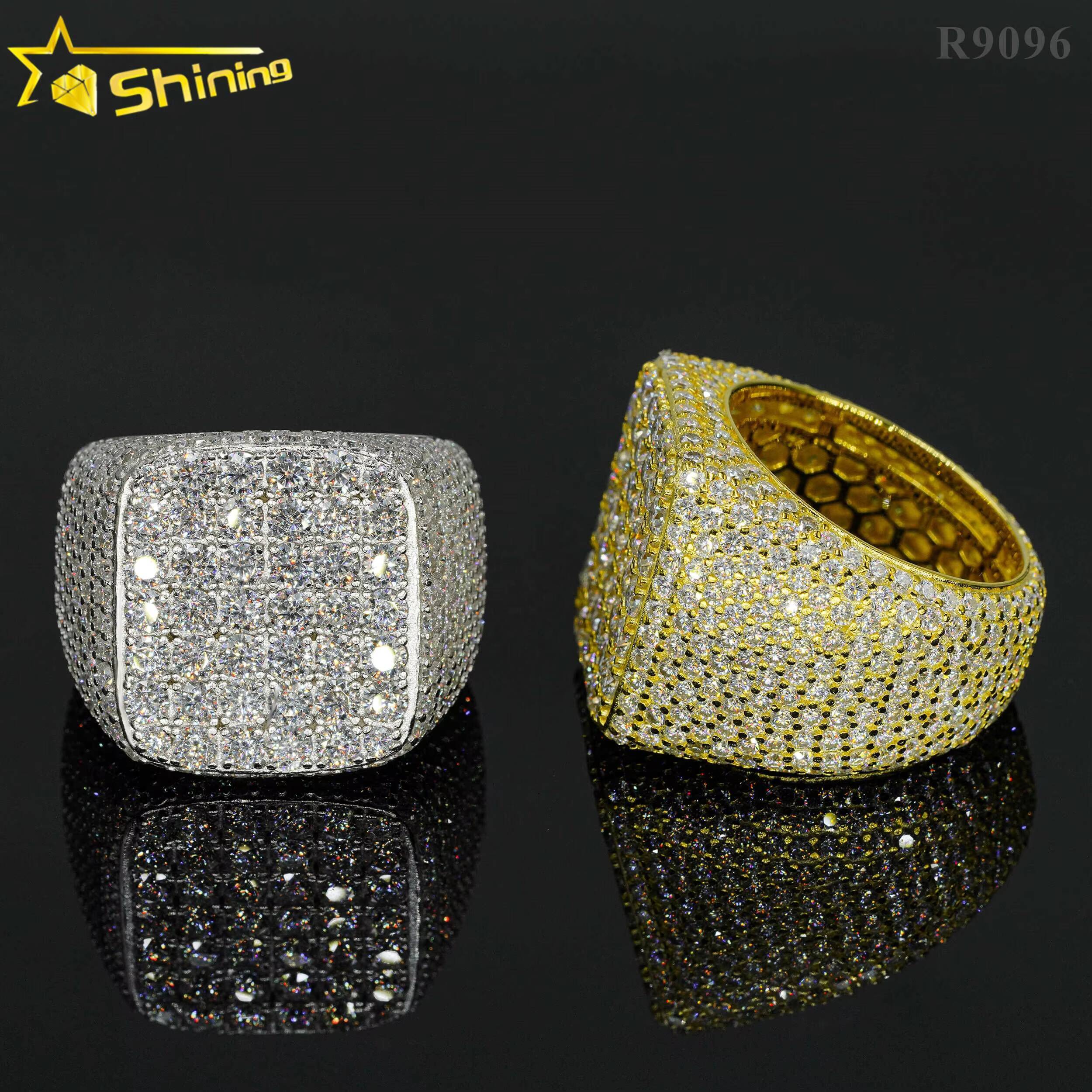 Hot Sell Luxury 925 Sterling Silver Fully Iced Out VVS Moissanite Ring Custom Hip Hop Moissanite Diamond Ring for Men