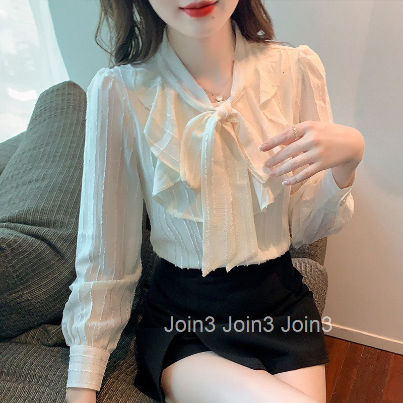 Autumn Winter Plus Size Women Bowknot Chiffon New Design Stylish Fleece Lined Long Sleeve Shirt Top Base Shirt