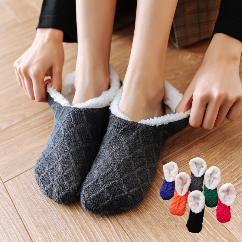 1 pair of autumn and winter floor socks, cute indoor adults with thick velvet , women's home anti slip and warm foot socks, lamb velvet shoes and