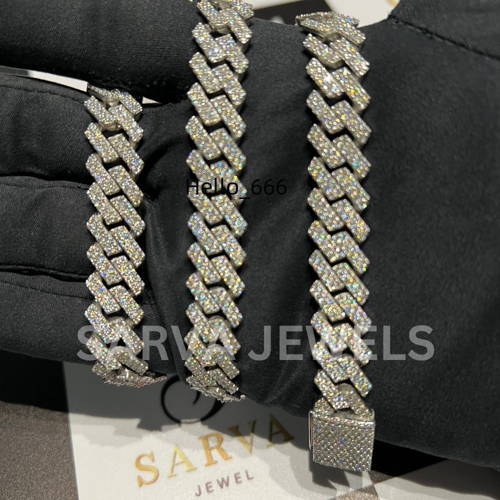 Luxury 925 Sterling Silver Mens Necklaces Rose Gold Plated Pretty Cuban Chain with VVS Moissanite Diamond Cut Hip Hop Style