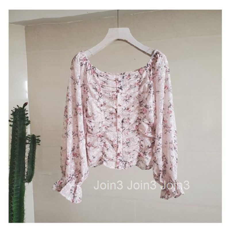 Summer New Anti-Sun Shirt Small Floral Blouse Elastic Short Top Ruffled Chiffon Blouse