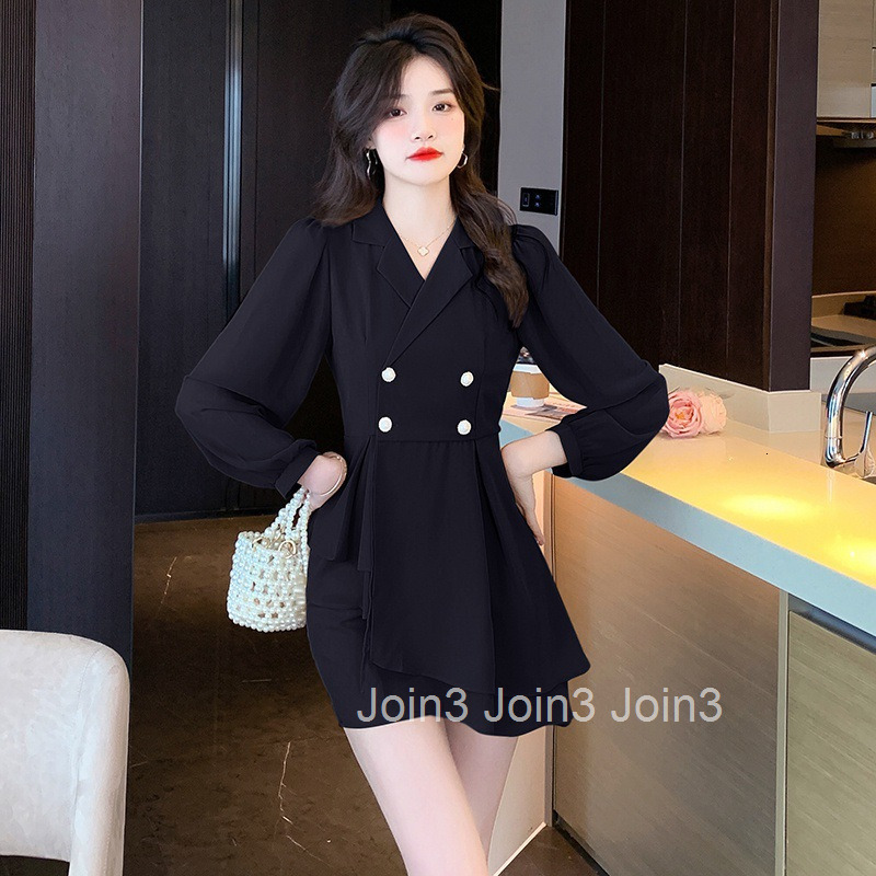 Autumn New Elegant Suit Patchwork Long Sleeve Dress Short Two-Piece Set Ruffled A-Line Short Skirt